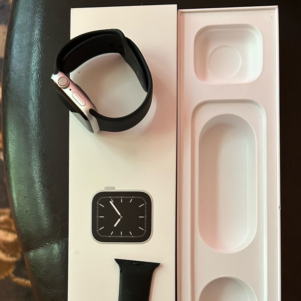 Apple Smartwatch with Black Band and Silver Case